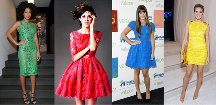 Celebrities Wearing Colourful Flashy Lace Dresses - StyleChi