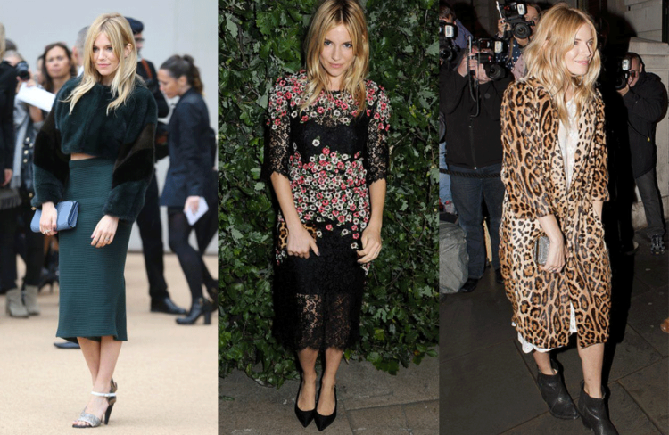 Sienna Miller StyleChi Cropped Green Fur Coat Textured Pencil Skirt Black Pink Lace Floral Dress Leopard Coat Outfits
