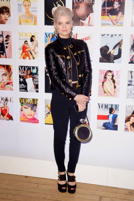 Pixie-Geldof-Best-Looks-StyleChi-Gold-Bling-Quilted-Black-Collarless-Jacket-Black-Trousers-Platform-Sandals-Statement-Gold-Earrings-White-Blonde-Hair